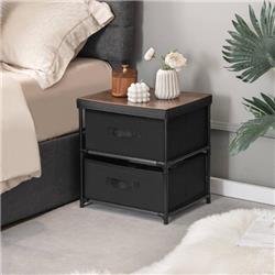 JZ10128BK 2 Drawer Nightstand with Removable Fabric Bins & Pull Handles, Black