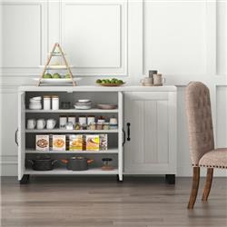 JZ10142WH 3-Door Buffet Sideboard with Adjustable Shelves & Anti-Tipping Kits, White