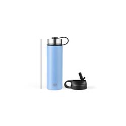 Picture of Costway KC55427NY 22 oz Double-Walled Insulated Stainless Steel Water Bottle with 2 Lids & Straw, Blue