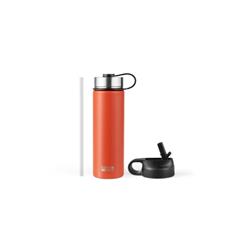 Picture of Costway KC55427OR 22 oz Double-Walled Insulated Stainless Steel Water Bottle with 2 Lids & Straw, Orange