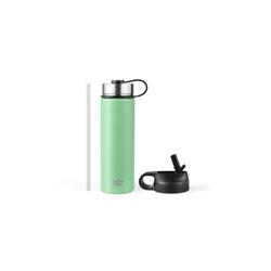 Picture of Costway KC55427TU 22 oz Double-Walled Insulated Stainless Steel Water Bottle with 2 Lids & Straw, Green