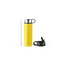 Picture of Costway KC55427YW 22 oz Double-Walled Insulated Stainless Steel Water Bottle with 2 Lids & Straw, Yellow