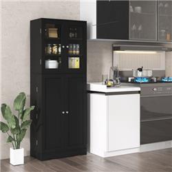 KC55529DK Tall Kitchen Pantry Cabinet with Dual Tempered Glass Doors & Shelves, Black