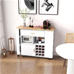 KC55534WH- Reversible FoldingIsland Kitchen Cart with Wine Rack & Spice Rack, White