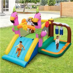 Picture of Costway NP10857 7-in-1 Flamingo Inflatable Bounce House with Slide without Blower