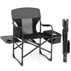 Folding Camping Directors Chair with Cooler Bag & Side Table, Black