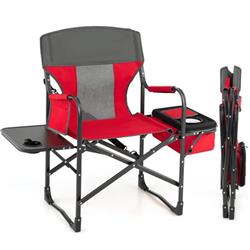 NP10866RE Folding Camping Directors Chair with Cooler Bag & Side Table, Red