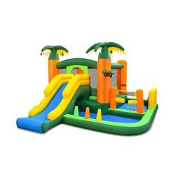 Picture of Costway NP10907 8-in-1 Tropical Inflatable Bounce Castle with 2 Ball Pits Slide & Tunnel