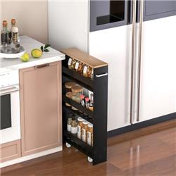 JV10501DK Rolling Kitchen Slim Storage Cart Mobile Shelving Organizer with Handle, Black