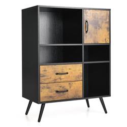 JV10512CF Industrial Buffet Sideboard Kitchen Cupboard with Cubbies Drawer, Rustic Brown