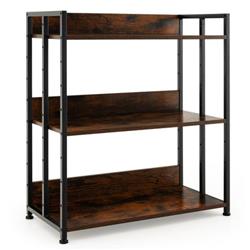 JV10543CF 3-Tier Industrial Bookshelf Storage Shelf Display Rack with Adjustable Shelves, Coffee