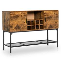 JV10562CF Industrial Kitchen Buffet Sideboard with Wine Rack & 2-Door, Rustic Brown