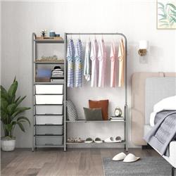 Picture of Costway JV10570GR Free Standing Closet Organizer with Removable Drawer & Shelves&#44; Gray