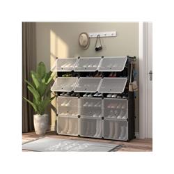 JZ10059DK 12-Cube Portable Shoe Shelves with Hook, Black - 48 per Pair