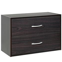 JZ10082CF 2 Drawer Stackable Horizontal Storage Cabinet Dresser Chest with Handles, Espresso