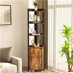 JZ10103CF Tall Corner Storage Cabinet with 3-Tier Shelf & Enclosed, Rustic Brown