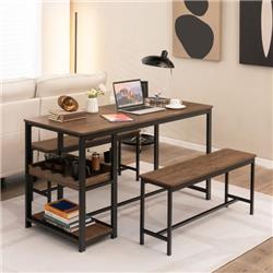 KC54509GR Dining Table Set with 4 Wine Rack, Brown - 3 Piece
