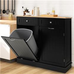 KC54756BK Rubber Wood Kitchen Trash Cabinet with Single Trash Can Holder & Adjustable Shelf, Black