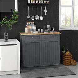 KC54756GR Rubber Wood Kitchen Trash Cabinet with Single Trash Can Holder & Adjustable Shelf, Gray