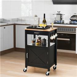 KC55322DK RollingIsland Kitchen Cart with Drawer & Side Hooks, Black