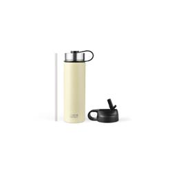 Picture of Costway KC55427BE 22 oz Double-Walled Insulated Stainless Steel Water Bottle with 2 Lids & Straw, Beige