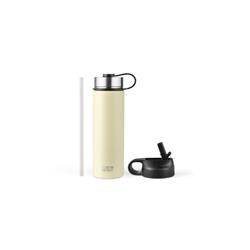KC55427BE-9 22 oz Double-Walled Insulated Stainless Steel Water Bottle with 2 Lids & Straw, Beige