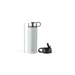 Picture of Costway KC55427HS 22 oz Double-Walled Insulated Stainless Steel Water Bottle with 2 Lids & Straw, Gray