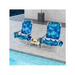 NP10020SY 5-Position Outdoor Folding Backpack Beach Table Reclining Chair Set, Navy - Pack of 2