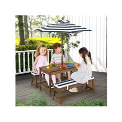 NP10754BL Kids Picnic Table & Bench Set with Cushions & Height Adjustable Umbrella, Blue