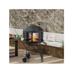 NP10755DK 28 in. Portable Fire Pit on Wheels with Log Grate, Black