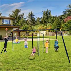 NP10768- 7-in-1 Stable A-shaped Outdoor Swing Set for Backyard