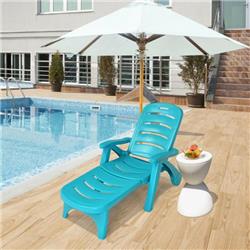 NP10819TU 5-Position Adjustable Folding Lounger Chaise Chair on Wheels-Turquoise
