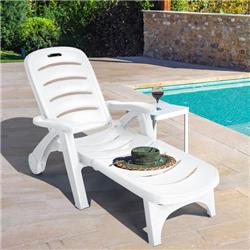 Picture of Costway NP10819WH 5-Position Adjustable Folding Lounger Chaise Chair on Wheels, White
