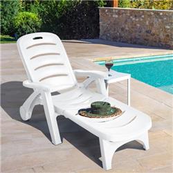 NP10819WH 5-Position Adjustable Folding Lounger Chaise Chair on Wheels, White