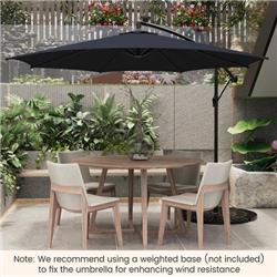 NP10822NY 10 ft. Patio Offset Umbrella with 112 Solar-Powered LED Lights, Beige & Navy