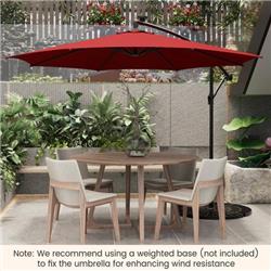 NP10822WN 10 ft. Patio Offset Umbrella with 112 Solar-Powered LED Lights, Beige & Wine