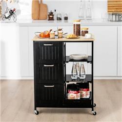 KC54185BK Rolling Kitchen Island Utility Storage Cart with 3 Large Drawer, Black