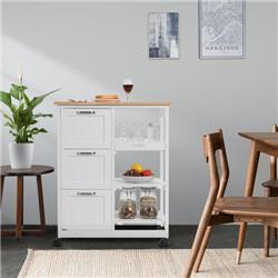 KC54185WH Rolling Kitchen Island Utility Storage Cart with 3 Large Drawer, White