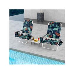 NP10020FW 5-Position Outdoor Folding Backpack Beach Table Reclining Chair Set, Green - Pack of 2