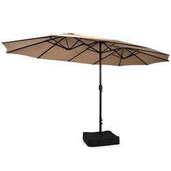 NP10209CF 15 ft. Double-Sided Twin Patio Umbrella with Crank & Base, Brown