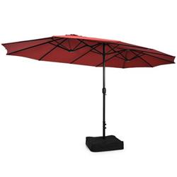 NP10209RE 15 ft. Double-Sided Twin Patio Umbrella with Crank & Base, Red