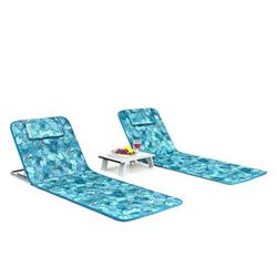 NP10213PT 3 Piece Beach Mat Adjustable Lounge Chair with Table Stripe, Green - Set of 2