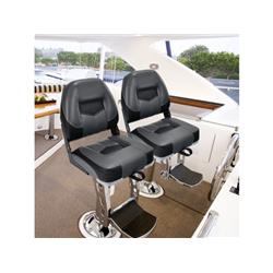NP10447BK-2 Set of 2 Folding Low Back Fishing Boat Seats with Stainless Steel Screws, Black