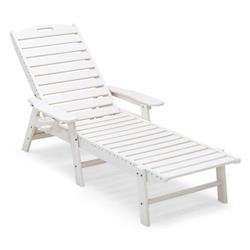NP10696WH Weatherproof Patio Lounge Chair with Adjustable Back & Cup Holder, White