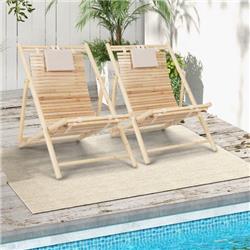 NP10719NA Solid Fir Wood Lounge Chair with 3-Level Adjustable Backrest & Soft Padded Headrest, Natural