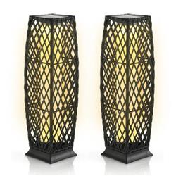 NP10727DK-2 Solar-Powered Diamond Wicker Floor Lamp with Auto LED Light, Black - 2 Piece