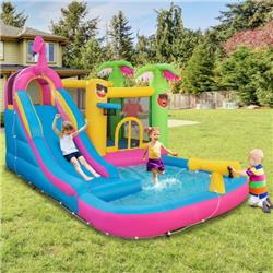 Picture of Costway NP10749US Inflatable Bounce Castle with Long Water Slide & 735W Blower