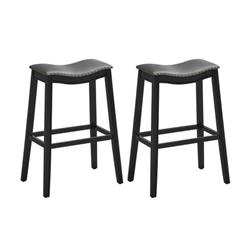 Picture of Costway KC53446BK-29 29 in. Backless Wood Nailhead Barstools with PVC Leather Seat, Black - Set of 2