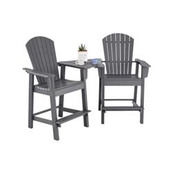 NP10380GR HDPE Tall Adirondack Chair with Middle Connecting Tray, Gray - 2 Piece