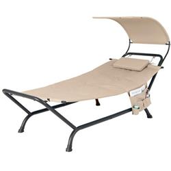 Picture of Costway NP10404BE Patio Hanging Chaise Lounge Chair with Canopy Cushion Pillow & Storage Bag&#44; Beige